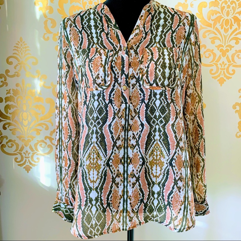 Brown Snake Print Blouse NY Collection size Medium